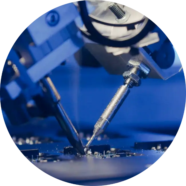 A close up of a manufacturing machinery in blue lighting